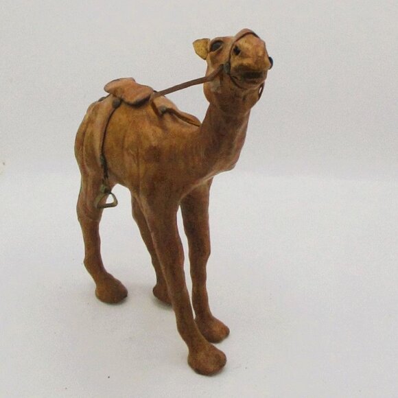 Vintage Leather Camel Art Sculpture Glass Eyes Saddle 9" Tall 2ob c - Picture 1 of 4